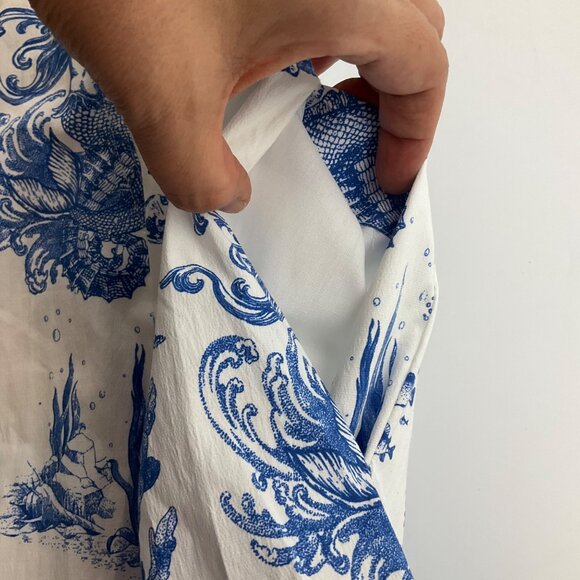 New Avec Les Filles 6 Blue White Toile Sea Creatures Mermaid Seahorse Midi dress - Picture 11 of 16